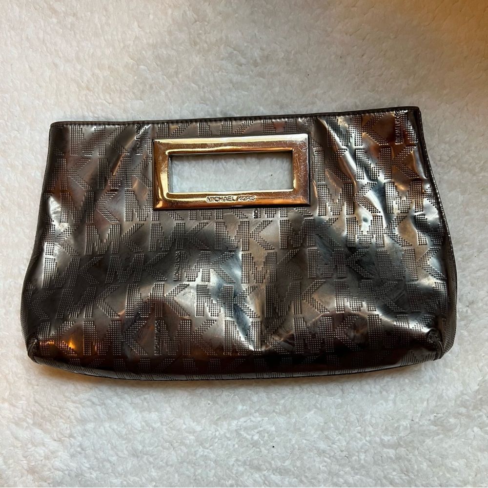 Michael Kors  Clutch Purse Metallic Nickel Preowned